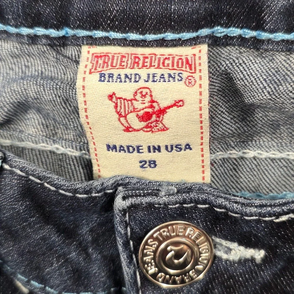 True Religion Bootcut Jeans Womens 28 Dark Wash Blue Thick Stitch‎ Made in USA